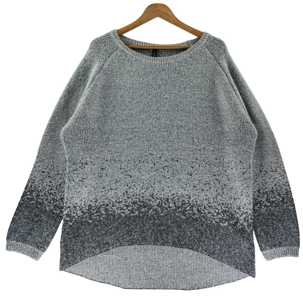 Soyaconcept Mohair Wool Sweater Women XXL Gray Ombre Metallic Lurex High Low